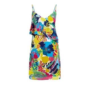 J. Crew Factory Multicolor Sleeveless Printed Ruffle Front Cami Dress Size 6